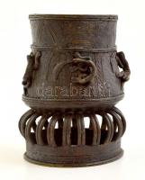 Gyíkos bronz nigériai(?) váza, kopásokkal, m: 14,5 cm