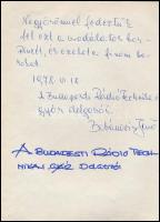 1961-1978 Bessenyei Ferenc színművész ls Erőss Anna rádióbemondó sajátkezű írása és aláírása emlékla...