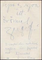 1961-1978 Bessenyei Ferenc színművész ls Erőss Anna rádióbemondó sajátkezű írása és aláírása emlékla...