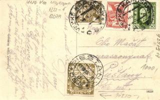 Nagykapos, Velke Kapusany; utcakép + Portó / street view  + stamps on the backside / Strassenbild