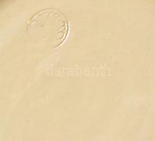 Jelzett német ón fedeles söröskorsó, mázas keménycserép, hibátlan, m: 24 cm