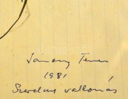 Jánossy Ferenc (1926-1983): Szerelmes vallomás. Tus, papír, jelzett, üvegezett keretben, 20×30 cm