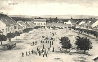 Szenice, Szenicz, Senica; Fő tér, Szálloda a Fekete Sashoz / main square with hotel