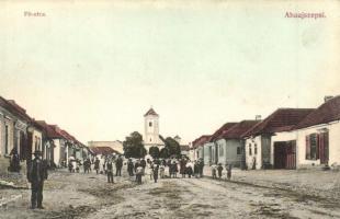 Szepsi, Abaújszepsi, Moldava nad Bodvou; Fő utca, templom, Kollár János üzlete / main street with church and shops (EK)