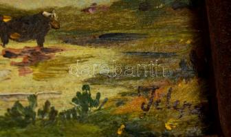 Telepy jelzéssel: Magányos tehén. Olaj, karton, keretben, 9×9 cm