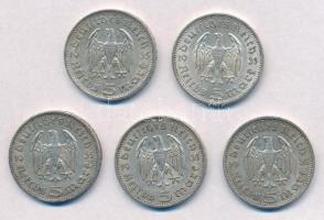 Német Harmadik Birodalom 1935A 5M Ag "Hindenburg" (5x) T:2,2- 
German Third Reich 1935A 5...