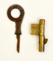 Régi biztonsági zárbetét, kulccsal, h: 6,5 cm