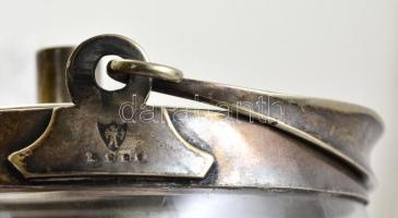 Dupla üvegfalú jégkockatartó, alpakka felső résszel, jelzett, a fém részen apró karcolásokkal, a tet...