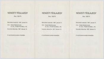 1987. 100Ft "Nemzeti Téglajegy - Téglajegy az új magyar Nemzeti Színház felépítéséhez" (9x...