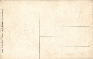 Nagyszeben, Hermannstadt, Sibiu; Vasút utca, Orsolya-rendi zárda, villamos, Fenig A. üzlete / Bahnga...