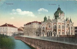 Temesvár, Timisoara; Izraelita templom, zsinagóga, villamos / synagogue, tram (EK)