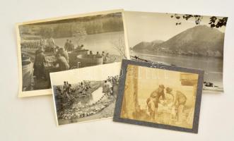 cca 1920-1940 Halászat. 4 db halászattal kapcsolatos fénykép 11x8 és 18x14 cm között