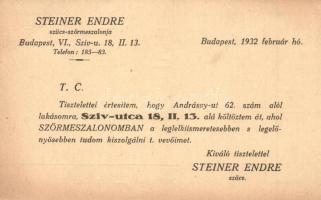 3 db RÉGI zsidó kereskedő reklámlapja. Judaika; Steiner Endre szűcs szőrmeszalonja, Simon Salamon ma...