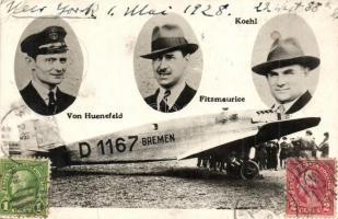 1928 Bremen, German Junkers W 33 aircraft (Registration D-1167). First successful transatlantic aeroplane flight with German aviator Ehrenfried Günther Freiherr von Hünefeld, pilot Captain Hermann Köhl and navigator Major James Fitzmaurice. TCV card (tear)