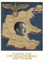 1938 Ein Volk, ein Reich, ein Führer! / Adolf Hitler, NS propaganda, map of Germany Am 10. April dem Führer Dein Ja So. Stpl.