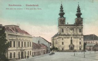 Erzsébetváros, Dumbraveni; Főtér, Római katolikus Örmény templom, Városi Tanácsház, gyógyszertár, üzletek. Loydl Testv. kiadása / main square, Armenian church, town hall, shops, pharmacy, shops