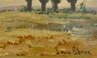 Ebner jelzéssel: Nyárfák. Akvarell, papír, üvegezett keretben,  11×20 cm