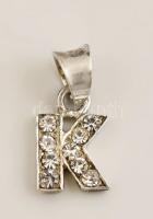 Ezüst(Ag) apró kövekkel kirakott "K" függő, jelzett, 1,7x0,9 cm, bruttó: 1,3 g