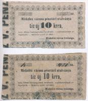 Miskolc 1860. 10kr Miskolcz városa pénztári utalványa (2x) T:III-