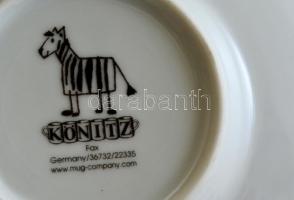 2 db zebrás csésze+alj, matricás, jelzett, kis kopásokkal, d: 5,5 ill. 12 cm