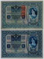 1902. 1000K (2x) mindkettő piros "Deutschösterreich" felülbélyegzéssel és hamis "BERE...