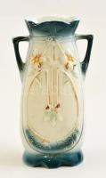 Szecessziós füles váza, kézzel festett, apró lepattanással, kopott, m: 15 cm