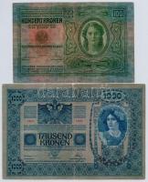 1902. 1000K piros "MAGYARORSZÁG" körbélyegzővel + 1912. 100K mindkettő hamis "Temes V...