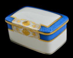 Herendi ékszertartó dobozka, kézzel festett, jelzett (koronás), kopott, 7,5×4,5 cm