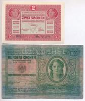 1912. 100K + 1917. 2K mindkettő hamis "Tolna Vármegye Bonyhád Község 1919" felülbélyegzéss...