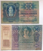 1913. 20K + 1914. 50K mindkettő hamis "Citta di Fiume" felülbélyegzéssel (fake overprint) ...