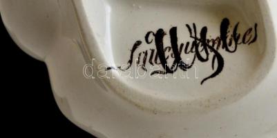 Francia Sarreguemines fajansz fűszertartó só-bors tálka, kézzel festett, jelzett, máz alatti hajszál...