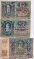 1913. 20K (2x) + 1914. 50K mindhárom hamis "I. Vörös Dandár" felülbélyezéssel (fake overpr...