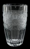 Virágmintás üveg váza, alján apró csorbákkal, m: 20 cm