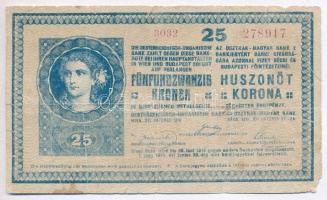 1918. 25K 3032 3mm, hullámos hátlap, hamis Sopron Vármegye Fertőrákos Község 1906 felülbélyegzéssel (fake overprint) T:III-,IV