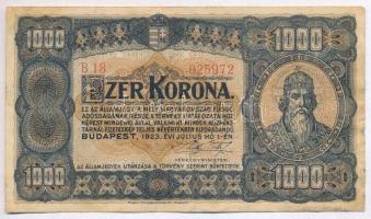 1923. 1000K Magyar Pénzjegynyomda R.t. Budapest nyomdahely jelöléssel T:III