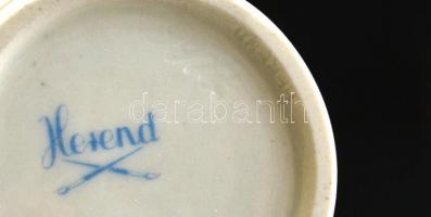 Herendi kék virágos tartó, kézzel festett, jelzett (tanuló), apró kopásokkal, d: 6,5 cm