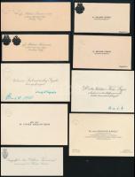 cca 1890-1930 12 db nemesi névjegykártya, mindegyiken dombornyomott nemesi címerekkel, több kézírással