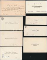 cca 1890-1930 8 db nemesi névjegykártya, mindegyiken dombornyomott nemesi címerekkel, több kézírással