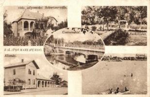 Balatonmáriafürdő, Vitéz Sólyomvári Schnetzer villa, park, csatornahíd, strand, Vasútállomás (Rb)