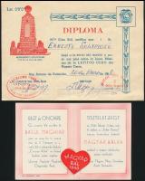 cca 1920-1946 Vegyes papírrégiség tétel, Reklám címke, meghívó Magyar Bálra, menükártya.