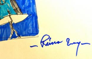 Rónai jelzéssel: Oroszlánok. Akvarell-tus, papír, 24×17 cm