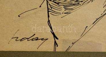 Szalay jelzéssel: Női fej. Tus, papír, 17×12 cm