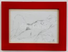 Biró Gábor (1955-): Erotikus ceruzarajz. Jelzett. Üvegezett keretben. 12x16 cm