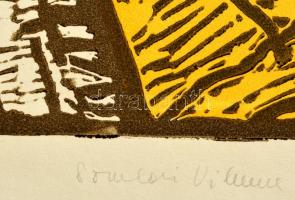 Somlai Vilma (1938-2007): Kék lámpa, színes linó, papír, jelzett, számozott (18/100), 39×30 cm