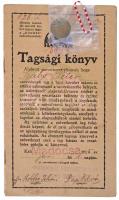 ~1930-1940. Hangya Br gomblyukjelvény (17mm) + Hangya Tagsági könyv kitöltve, bélyegzésekkel, szelvényekkel T:1-,2