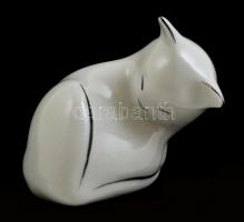 Hollóházi porcelán cica, kézzel festett, jelzett, hibátlan, 7,5x6,5 cm