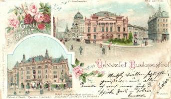 1899 Budapest, Népszínház, MÁV nyugdíjintézet palotája, Drechsler vendéglő és kávéház. F. Schmuck floral Art Nouveau litho (EB)