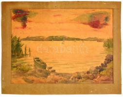 Olvashatatlan jelzéssel: Balatoni vitorlások, akvarell, papír, paszpartuban, 27×35,5 cm