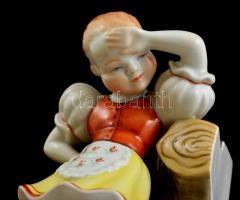 Herendi figurális könyvtámasz párban, kézzel festett, jelzett, hibátlan, m: 18 cm (2×)