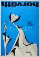 1975 Horváth Ferenc festőművész Esztergom vármúzeumi kiállításának plakátja, a festő egyik képe alapján készült, hátoldalán képes ismertetés, 65x46 cm